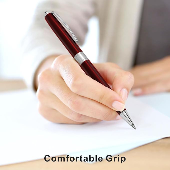 Cambond Ballpoint Pens Black Ink - Weighted Metal Twist Red Pens for Police Uniform Flight Attendant Business, 1.0 mm Medium Point Smooth Writing, 3 Pens with 3 Extra Refills (Red)