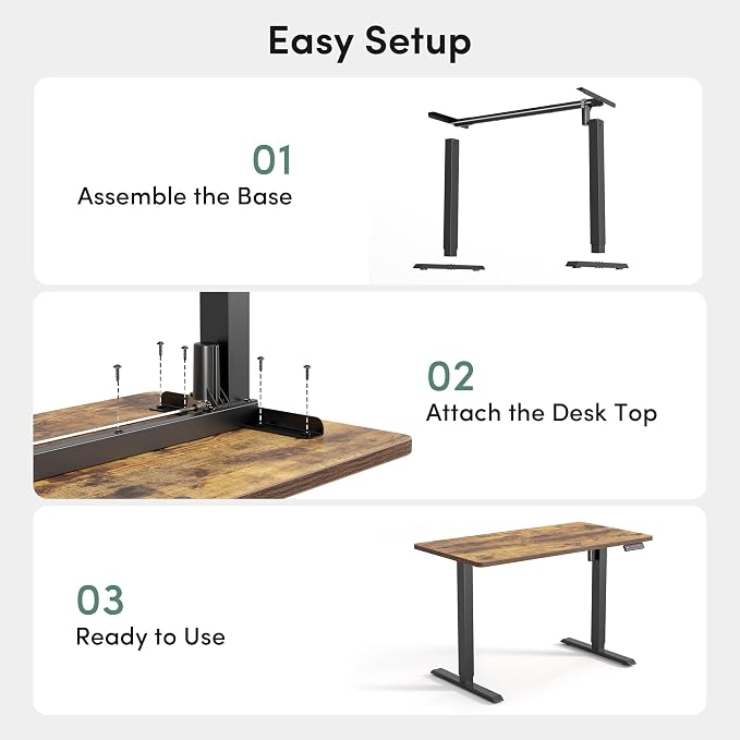 CubiCubi 48 x 24 Large One-Piece Standing Desk, Adjustable Height Electric Computer Home Office Sit Stand up Workstation, with 4 Memory Presets, Headphone Hook, Rustic Brown