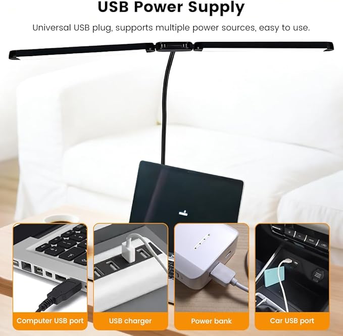 33" Ultra Wide LED Desk Lamp with Clamp,Double Head Adjustable Architect Light,Eye-Caring Monitor Lamp for Home Office,Flexible Gooseneck Task Lamp,10 Brightness Levels & 3 Color Temperature Modes
