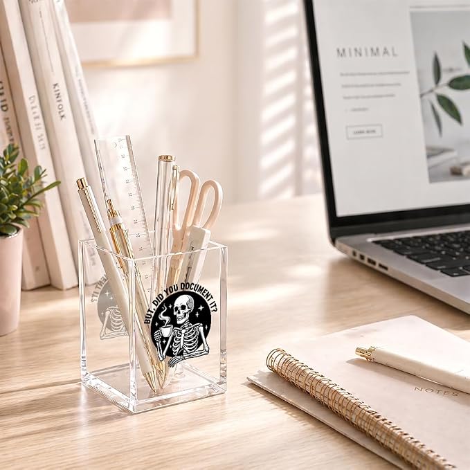But Did You Document It Halloween Acrylic Pencil Holder Cup Gifts | Sarcastic Office Gifts for Coworker Boss Nurse HR, Funny Skeleton Pen Holder, Office Desk Decor Organizer Accessories
