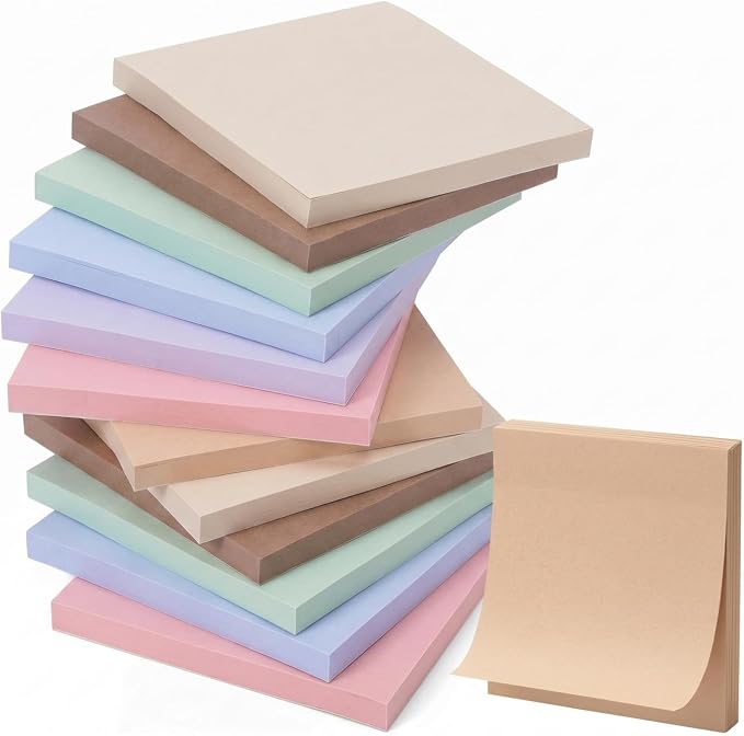 Thenshop 12 Pads Morandi Pastels Sticky Notes 3''x3'', Self Stick Notes Pads Morandi Pastels Office Supplies, Vintage Aesthetic School Accessories 50 Sheets/pad