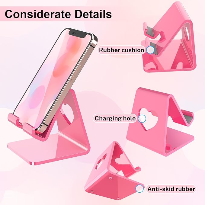 Crpich Acrylic Cell Phone Stand, Portable Phone Holder, Pink Phone Stand for Desk, Compatible with Phone16 15 14 13 12 Pro Max Mini 11 SE, Switch, Android Smartphone, Pad, Tablet, Desk Accessories