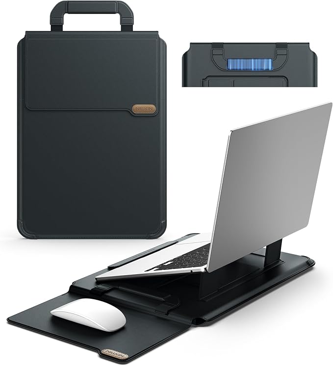Nillkin 14 inch Laptop Sleeve with Handle (4-in-1), 2 Stand Modes, Slim Laptop Case with Adjustable Stand & Mouse Pad, MacBook Air 13 inch Case for Samsung/Surface/HP/Chromebook/Dell 12-14‘’, Black