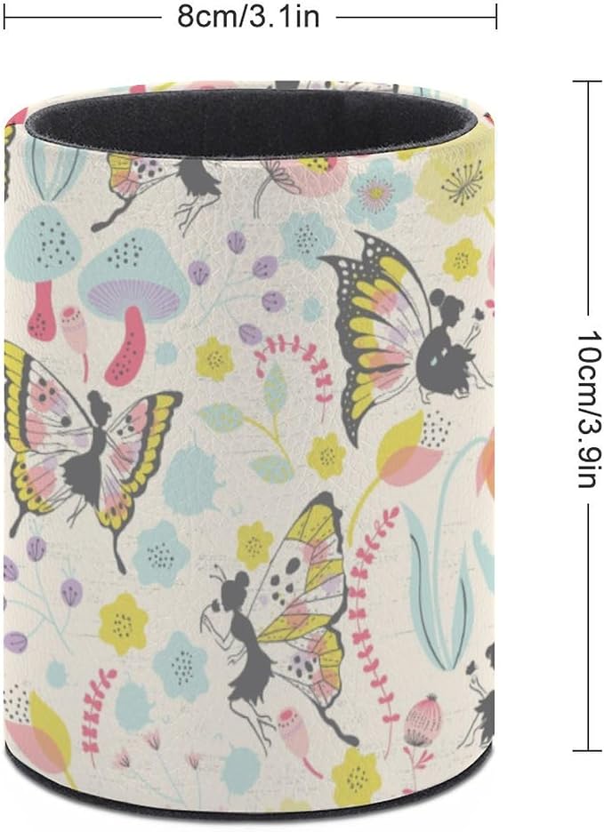 Butterfly Pen Holder for Desk PU Pencil Cup Organizer | Round Desks Makeup Brush Holder for School Multifunctional Office Supplies