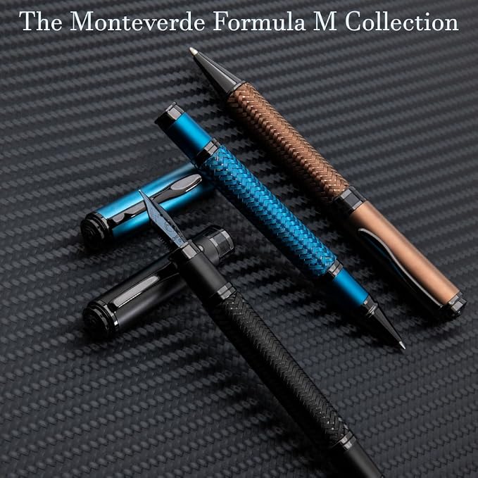 Monteverde Innova Formula M Fountain Pen, Blue - Broad Nib, Premium PVD Coated Pen, Refillable, JoWo Stainless Steel Nib, Luxury Gift Box