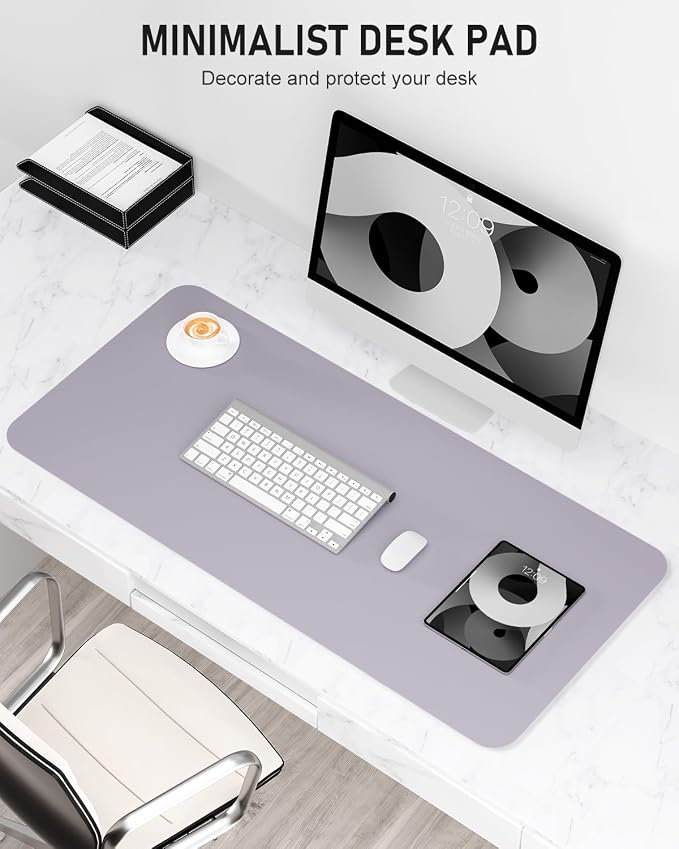 Desk Pad, 23.6" x 13.8" PU Leather Non-Slip Desk Mat Large Mouse Pad for Desktop, Waterproof Laptop Computer Writing Mat for Office, Home, Work, Gaming, Gray Pink