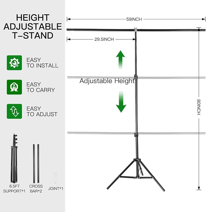 Green Screen Backdrop with Stand Kit, BEIYANG 6.5 X 5 Ft Portable Backdrop Stand Kit with Carrying Bag and 5 Clamps for Streaming, Video conferences and interviews
