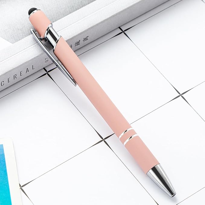 PASISIBICK 8 Pieces Ballpoint Pens, 2-in-1 Stylus Tip Retractable Ballpoint Pen, Metal Stylus Pen for Touch Screens, 1.0 mm Black Ink