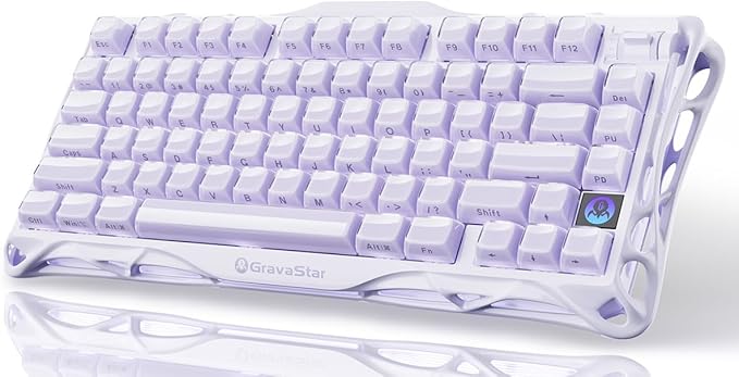 GravaStar Mercury K1 Purple 75% Wireless Mechanical Keyboard – Tri-Mode BT5.0/2.4GHz/USB-C Gaming Keyboard, Jelly Keycaps, Linear Switches, RGB Backlit Creamy Keyboard for PC/Mac【Lavender Purple】