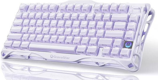 GravaStar Mercury K1 Purple 75% Wireless Mechanical Keyboard – Tri-Mode BT5.0/2.4GHz/USB-C Gaming Keyboard, Jelly Keycaps, Linear Switches, RGB Backlit Creamy Keyboard for PC/Mac【Lavender Purple】