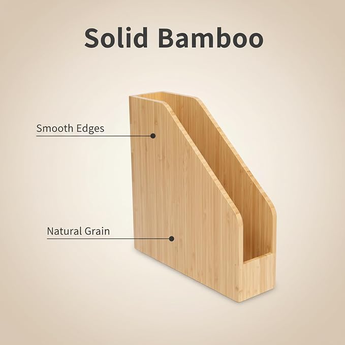 2 Pack Bamboo Magazine File Holder Book Holder Frames | Document Cabinet Rack, Storage Organizer, Small Magazine Shelf, For Home, Office