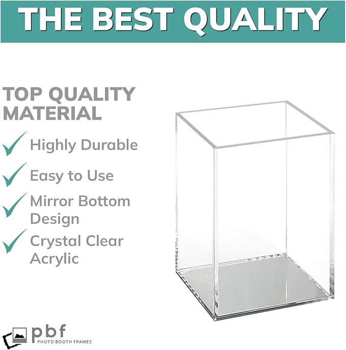 pbf Clear Acrylic Pen Holder for Desk | Clear Pencil Holder | Acrylic Makeup Brush Holder for Vanity | Pen Organizer | Bookmark Holder | Pencil Cups | Desk Organizer (Mirror Bottom)
