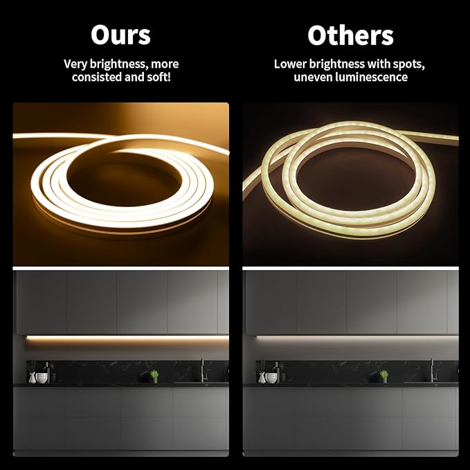 iNextStation Warm White LED Rope Lights 16.4FT/5M DC12V LED Strip Lights, IP65 Waterproof Silicone Neon Light Strip, Flexible Led Light Strip 0.98in Cut for DIY, Rope Led Lights for Bedroom(with Plug)