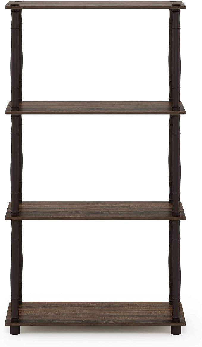 Furinno Turn-N-Tube 4-Tier Multipurpose Shelf Display Rack, Classic Tubes, Walnut/Brown | Book Shelf, Corner Shelf, Open Shelves, Classic Tubes, for Organization, Living Room, Home Office