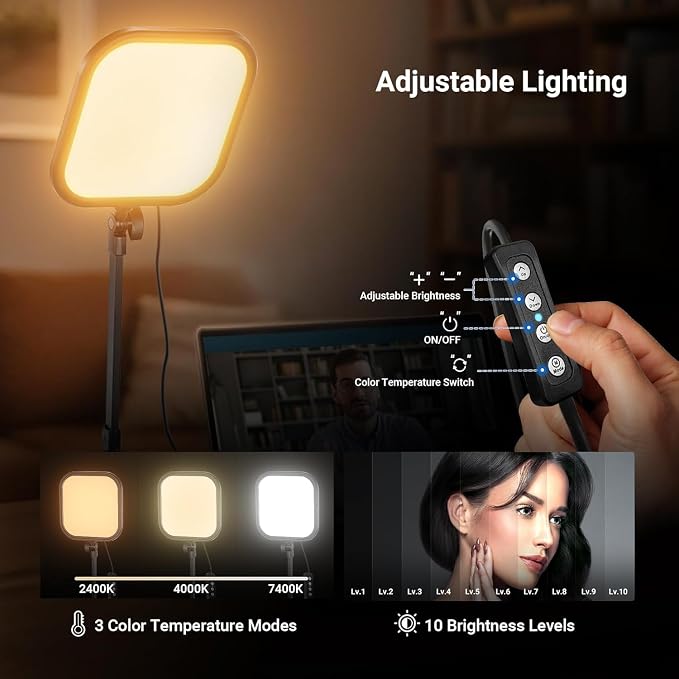 NEEWER Basics 10.8" Video Conference Lighting with Desk Clamp Stand, 15W Bi Color Edge Lit Full Screen Dimmable Streaming Light CRI95+ for Video Recording Computer Laptop Webcam Zoom Calls, L220