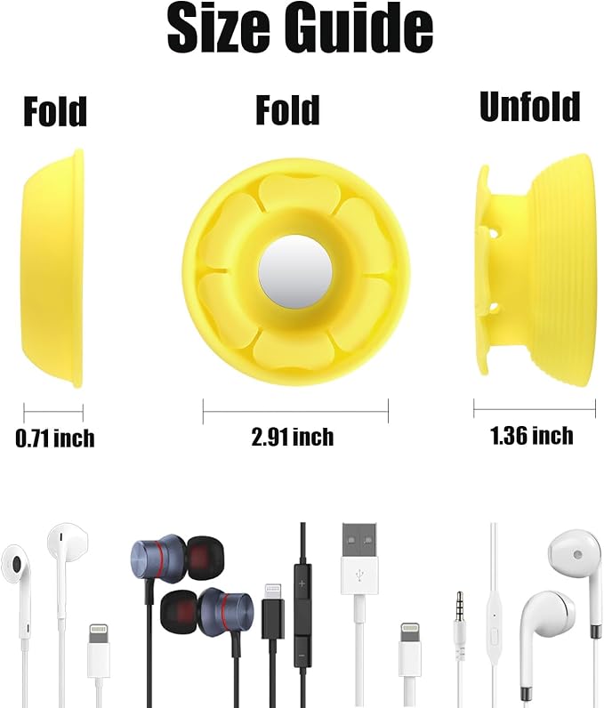 MAIRUI Wired Earbud Case Earphone Headphone Cord Organizer Earbuds Wrap Soft Silicone Magnetic Holder Storage Tangle Free Cable Winder(Lemon Yellow)