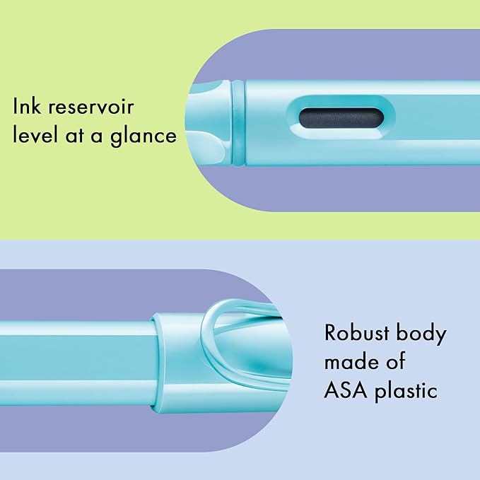 LAMY safari aquasky - Fountain Pen with ergonomic grip & polished steel nib in size B - ideal for any Writing & Calligraphy - including LAMY T 10 blue cartridge - Right-Handed