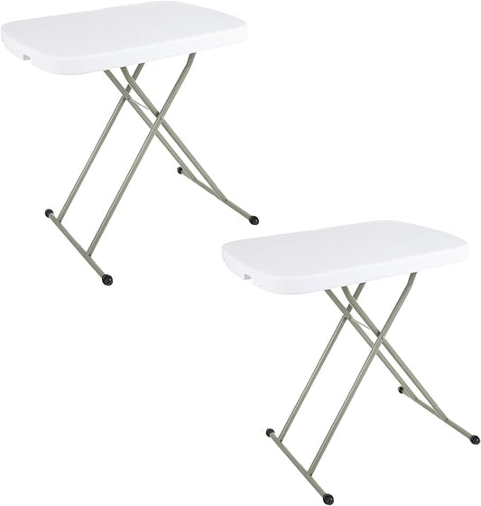 Lavish Home Portable Folding Tables - Lightweight Portable Folding Desk with Adjustable Height - Small Indoor Outdoor Plastic Table for TV Tray, Playing Cards & Craft Room (Set of 2/White/26 Wide)