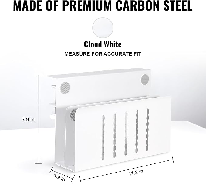 2 Tier Desk Side Storage Organizer, Under Desk Laptop Holder with Magnetic Pen Holder, No Drill Hanging Desks Caddy for Office & Home, Clamp On Desk Shelf for Tablet, Files, Accessories(White)