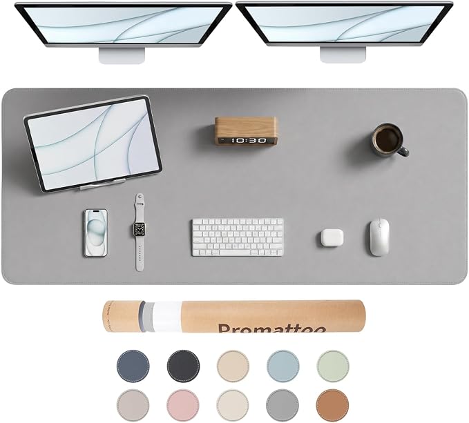 Large Desk Pad Non-Slip Desk Mat Protector for Keyboard Mouse Waterproof Vegan Leather Surface Faux Leather Laptop Mat Smooth Mouse Pad Premium Gift Tube Mist Gray 55" x 23"