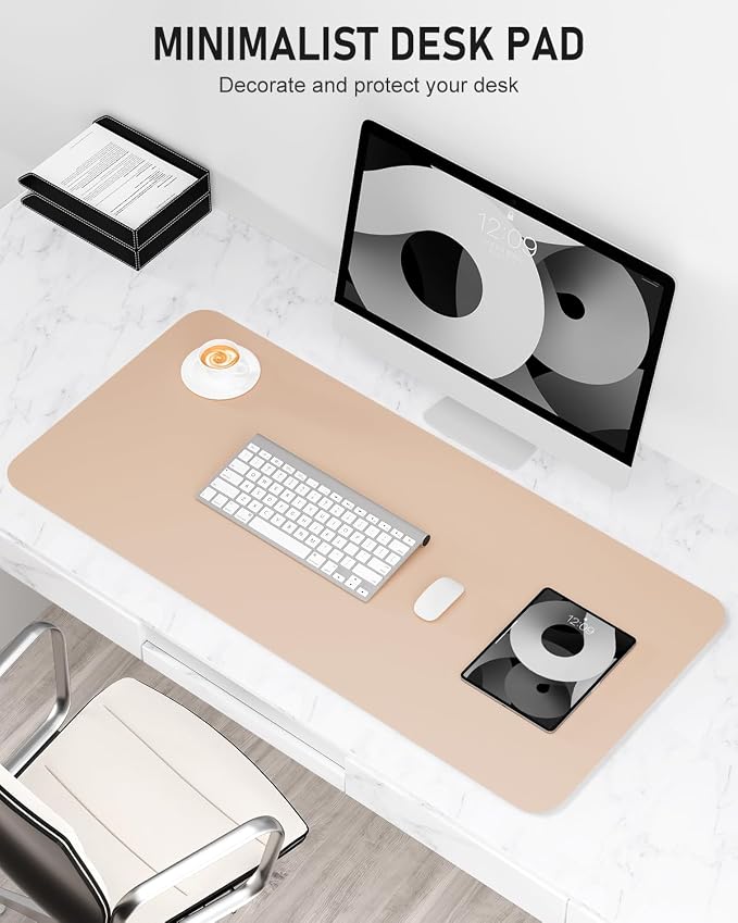 Desk Pad, 30" x 14" PU Leather Non-Slip Desk Mat Large Mouse Pad for Desktop, Waterproof Laptop Computer Writing Mat for Office, Home, Work, Gaming, Flesh Pink