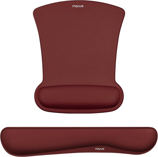 MOSISO Wrist Rest Support for Mouse Pad & Keyboard Set, Ergonomic Mousepad Non-Slip Base Home/Office Pain Relief & Easy Typing Cushion with Neoprene Cloth & Raised Memory Foam, Wine Red