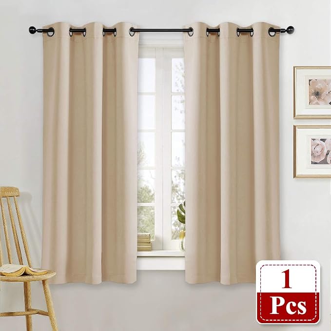 NICETOWN Room Darkening Blind Shade for Kids Bedroom Triple Weave Home Decoration Light Blocking Solid Ring Top Curtain/Drape for Small Window (Biscotti Beige, Single Panel, 42 x 63 inch)