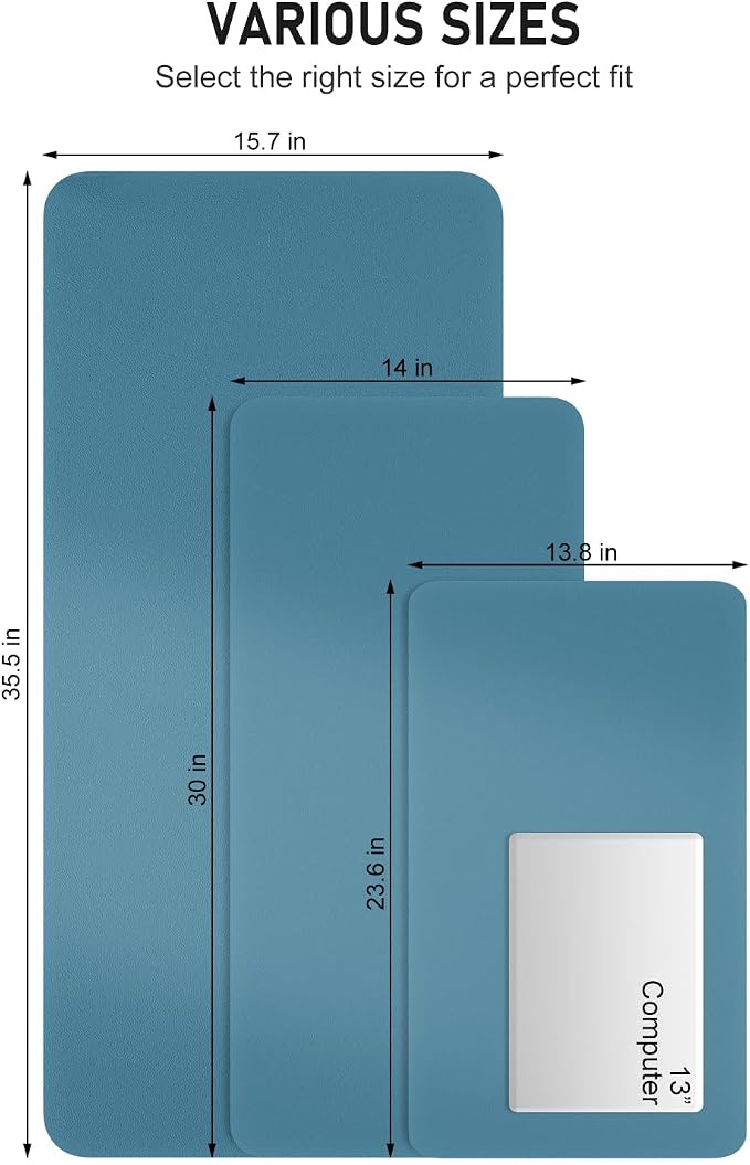 Desk Pad, 23.6" x 13.8" PU Leather Non-Slip Desk Mat Large Mouse Pad for Desktop, Waterproof Laptop Computer Writing Mat for Office, Home, Work, Gaming, Dark Blue
