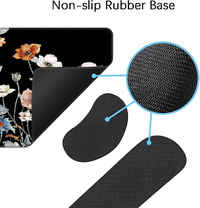 MIBITRI Keyboard Mouse Pad Set, Extended Gaming Mouse Pad+Ergonomics Keyboard Wrist Rest Support, Memory Foam, Easy Typing Pain Relief, 4Pcs XXL Ultra Thick Desk Mat, Flower Black