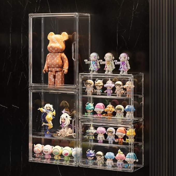 BOHOIDEE 3 Tiers Clear Display Case for Figures, Acrylic Storage Organizers Box with Magnetic Door, Wall-Mounted Dustproof Showcase for Collectibles Action Figure(3PACK Wall-Mounted Medium)