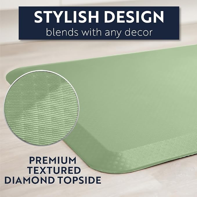 KANGAROO Anti Fatigue Mats for Kitchen Floor, Reduce Foot, Knee, Back Pressure, 3/4 Inch Thick Cushioned Ergonomic Mat, Waterproof Comfort Rug for Under Sinks, Standing Desk, Stores, 20x32, Sage Green