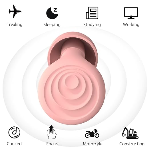 Yawsoy Ear Plugs for Sleeping Noise Cancelling, Reusable Soft Noise Reduction Earplugs for Sleep, Focus, Travel, Work, Motorcycle, Concert with 6 Silicone Ear Tips and 6 Foam Ear Tips - 25-35dB Pink