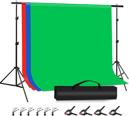 PULUZ Blue Green Red Screen Backdrop Kit with Tripod Stand, 6.5x6.5ft Green Screen Stand for Content Creation and Virtual Backgrounds, Blue Red Photo Background with Backdrop Stand for Photography