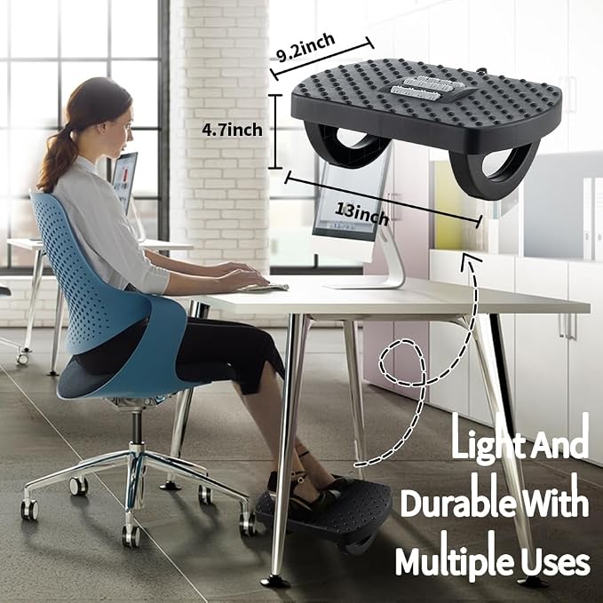 CasaZenith Under Desk Footrest, Foot Rest for Under Desk at Work, Ergonomic Foot Stool for Office Desks, Small Rocking Footrest with Massage Roller&Portable Handle, Leg Rest, 13" L x 9.2" W x 4.7" H