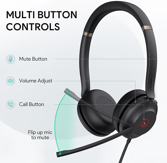 Yealink UH37 Professional USB Headset with Microphone for PC Laptop Noise Cancelling & Volume Control VoIP Skype Online Conference(USB-C/A)