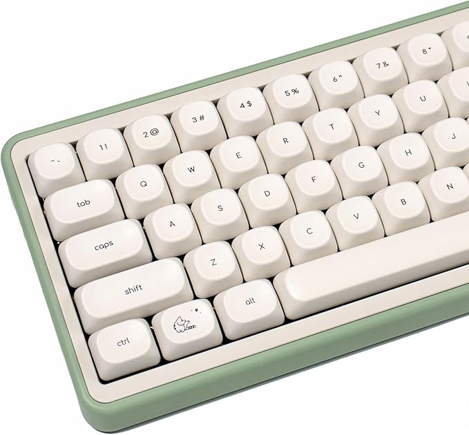 MOA Profile Cute Cat Keycaps, 124keys PBT Keycaps Set, Minimalist White Keyboard Caps, Custom Dye Sublimation Key Caps for 61/64/68/84/87/100/104/108 Cherry MX Mechanical Keyboards(124 Keys)
