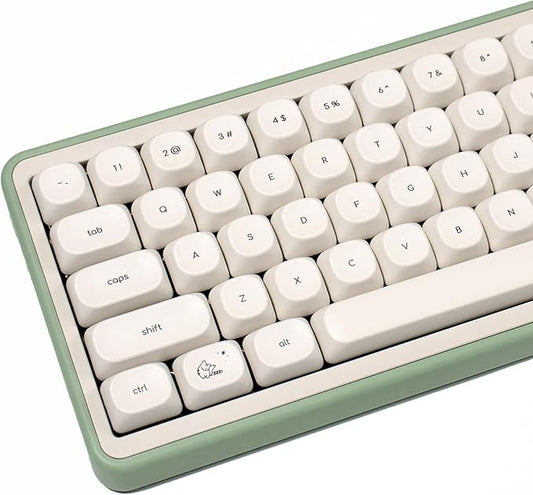 MOA Profile Cute Cat Keycaps, 124keys PBT Keycaps Set, Minimalist White Keyboard Caps, Custom Dye Sublimation Key Caps for 61/64/68/84/87/100/104/108 Cherry MX Mechanical Keyboards(124 Keys)
