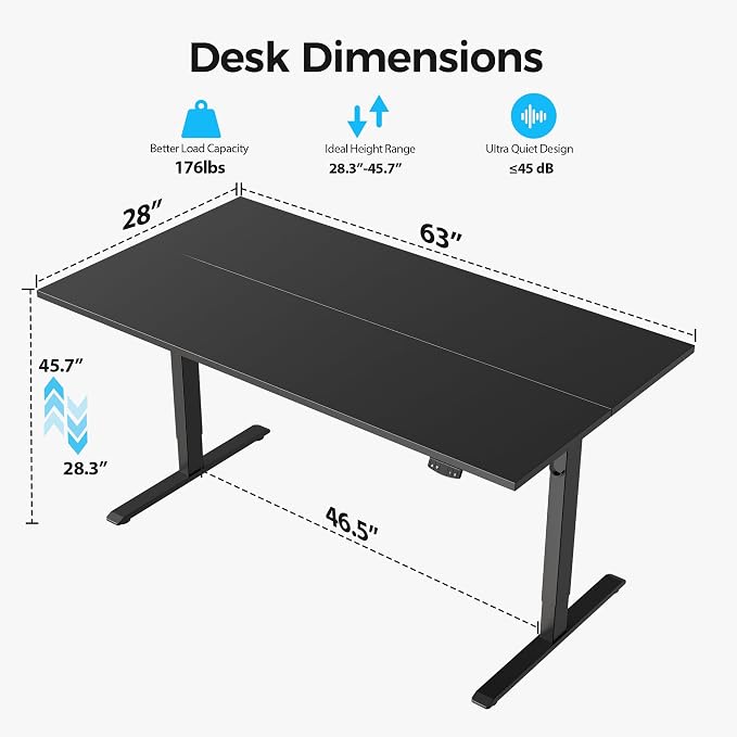 Agilestic Electric Standing Desk, 63 x 28 Inches, Black
