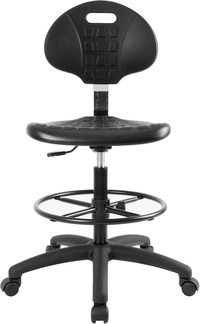 TAKE UR SEAT® Deluxe Heavy Duty Drafting Lab Stool Chair, 18'' Adjustable Footring, 10'' Adjustable Height, 450 lb Seat Capacity, Tall Bench Height Chrome(Standard Caster)