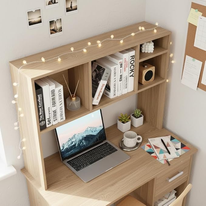 Tangkula Desktop Bookshelf, Countertop Storage Hutch with 4 Shelves for Computer Desk, Desktop 2-Tier Display Rack, Multipurpose Wood Desktop Hutch Storage Organizer for Dorm Office