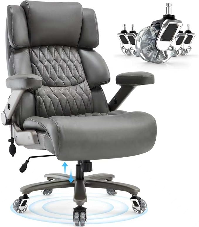 Big and Tall Office Chair 700lbs- Large High Back Executive Computer Desk Chair with 3D Flip-Up Arms, Adjustable Lumbar Support, Extra Wide Plus Size Seat, Heavy Duty Metal Base & Quiet Rubber Wheels