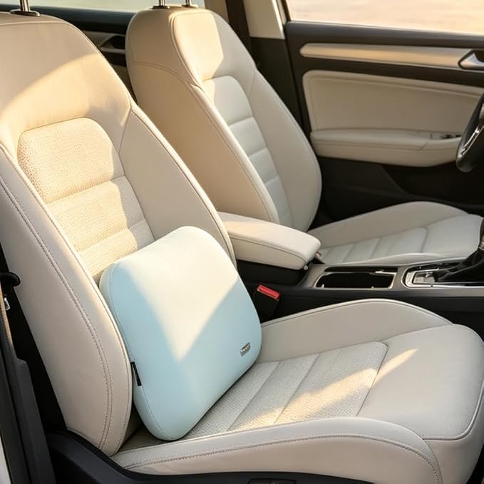 Carwales Auto Lumbar Support Pillow Cooling for Summer Slim Soft Latex Lower Back Support Cushion for Car Seat Office Nap Pillow Chair Recliner Pressure Relief Latex Memory Light Blue