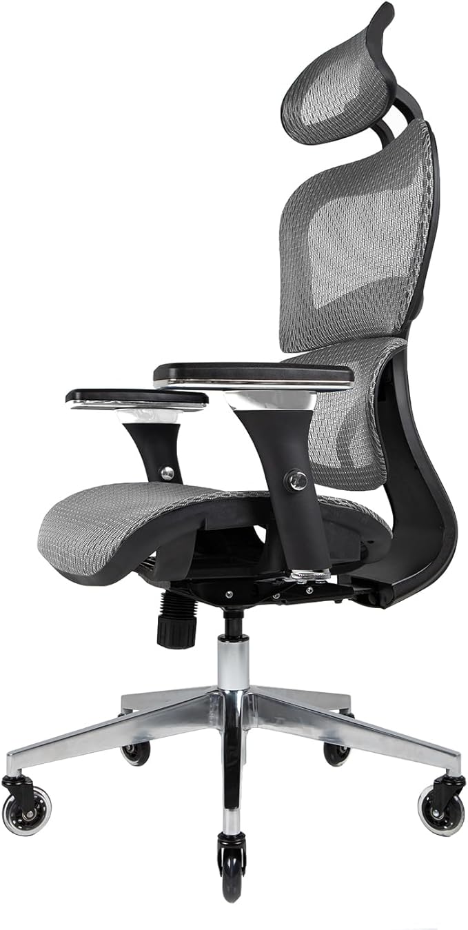 Nouhaus Ergo3D Ergonomic Office Chair Grey | Dynamic Lumbar Support, Mesh High Back, 4D Armrests, Adjustable Headrest, Aluminum Base, BIFMA, SGS, 2 Sets of Wheels