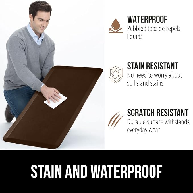GORILLA GRIP Comfortable Cushioned Kitchen Mats for Floor, 70x24, Waterproof and Stain Resistant Soft Top, 3/4 Inch Thick Ergonomic Standing Desk Anti Fatigue Mat, Foam Supports Ankles, Chocolate
