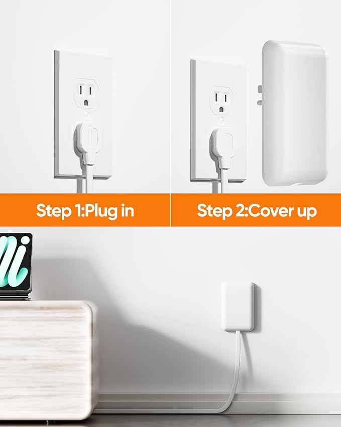 Olcorife Flat Extension Cord with Outlet Cover, Flat Plug Power Strip with 6 Outlets, 3 FT Cord Hidden Outlet Extender for Tight Spaces, Pack of 2