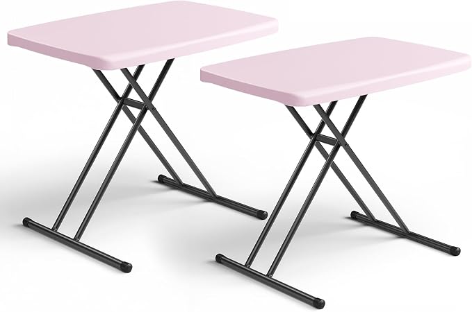 Folding Table- Small Desk Adjustable Height TV Tray for Laptop, Couch, Camping - Heavy Duty Utility Foldable Table for Small Spaces, No Assembly Required, Granite (Pink, 30in-2pack)