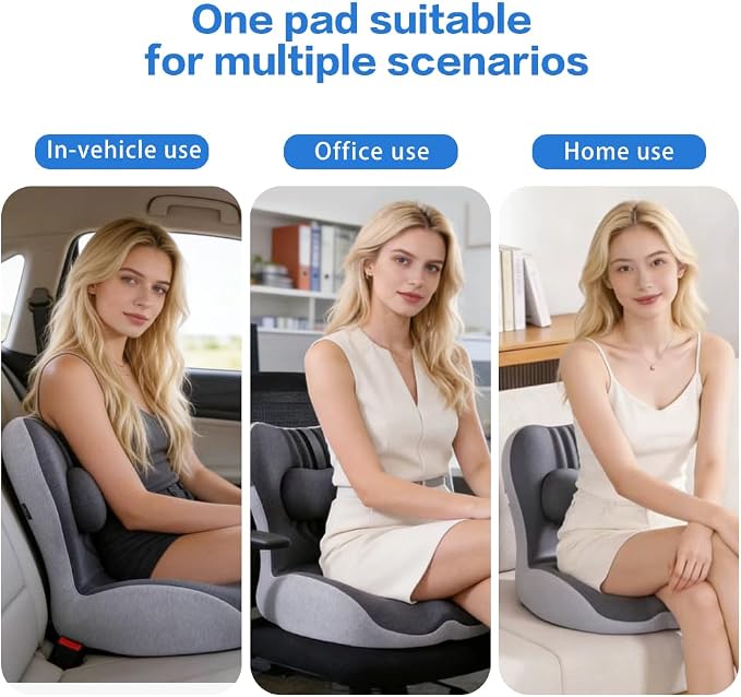 Memory Foam Seat Cushion for Office Chair,Sciatica Pain Relief Coccyx Cushion for Tailbone Pain,Orthopedic Gel Seat Cushion for Car,Non-Slip Bottom and Breathable Cover (Black,Grey)