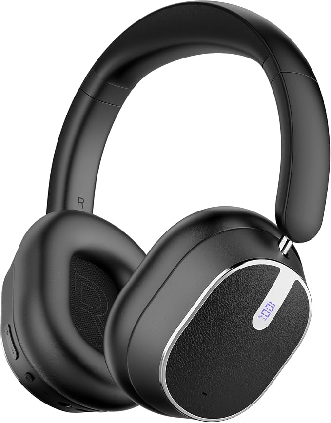 Hybrid Active Noise Cancelling Bluetooth Headphones Wireless Headphones | Over Ear, 120H Playtime, Hi-Res Audio, Deep Bass, Memory Foam Ear Cups for Home Office Travel Black