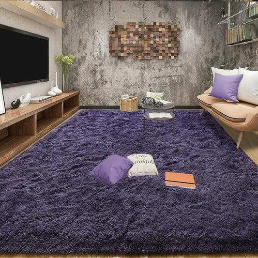Tepook 6x9 Area Rugs for Living Room, Soft Fluffy Shag Gray Purple Rug for Bedroom Nursery, Modern Shaggy Plush Upgraded Non-Slip Carpet for Girls Boys Kids Room Dorm Home Decor