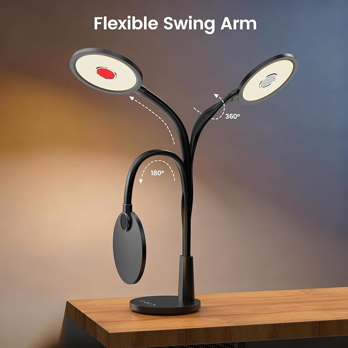 Glendan Desk Lamp for Home Office: Eye-Caring LED Red Light Desk Lamp, 10 Brightness & Flexible Gooseneck, Dimmable Desk Light with Memory & Timer, Table Lamp for Study, Bedroom